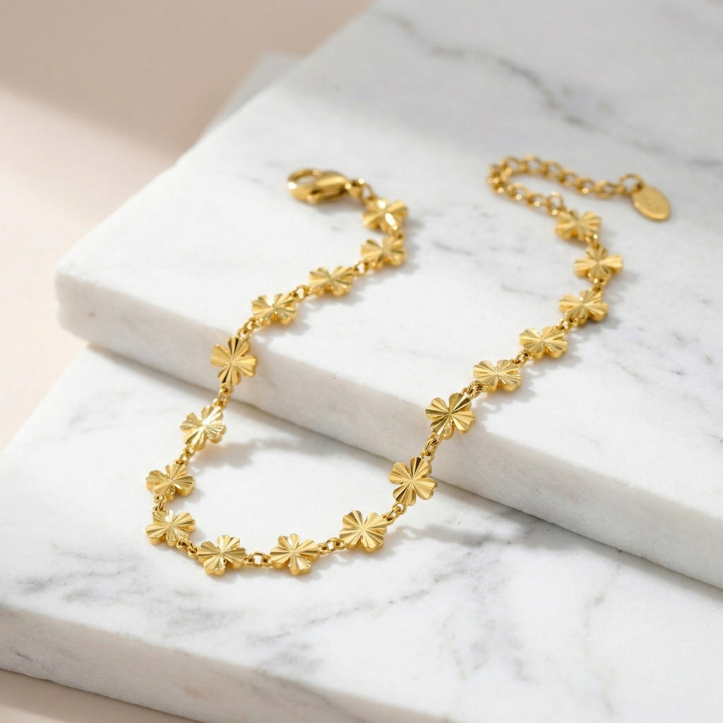 Womens Fashionable Stainless Steel Flower Anklet