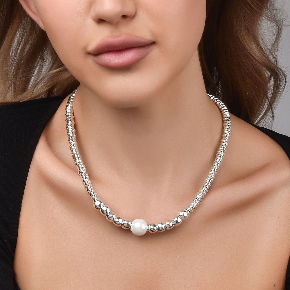 Irregular Broken Silver Pearl Choker Necklace For Women, Adjustable Dainty Collarbone Chain, Elegant Long Sweater Chain French Fashion Jewelry