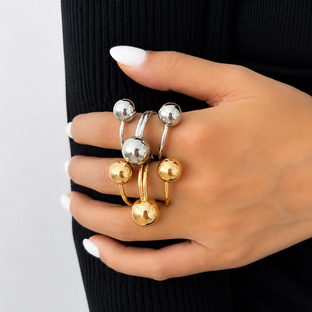 Fashionable Open Ring With Round Beads Of Various Sizes