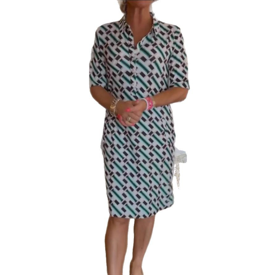 Geometric Patchwork Short-Sleeve Casual Dress