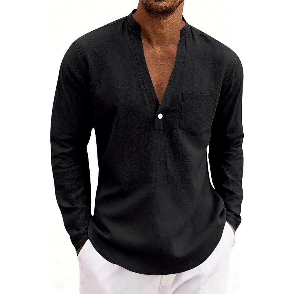 SpringAutumn Loose Linen Men's Casual Breathable Long-Sleeve