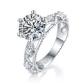 6-Prong 2 Carat Round Moissanite Engagement Ring, Split Shank S925 Silver Platinum Plated D Color VVS1 With GRA Certificate, US 5-9.