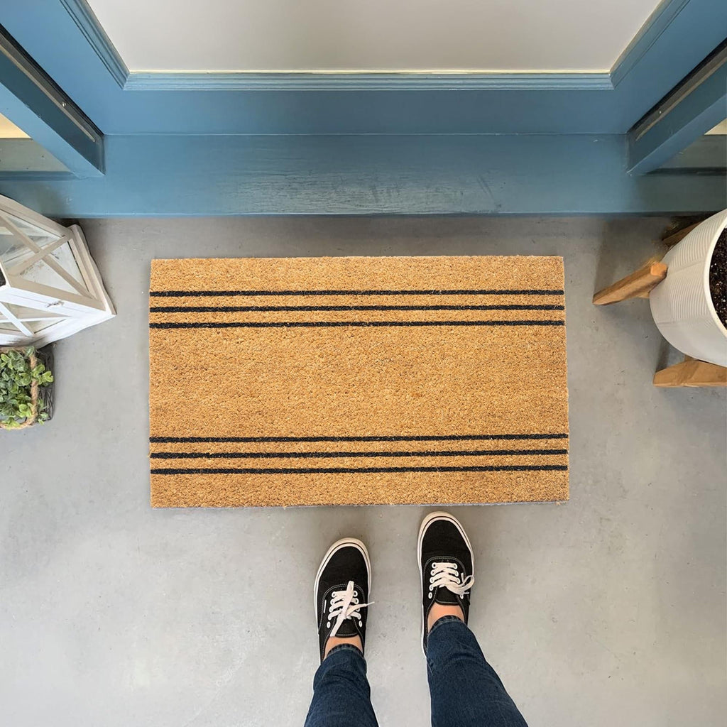 Coco Coir Door Mat Plain Welcome Mat with Stripes Beige 30x17