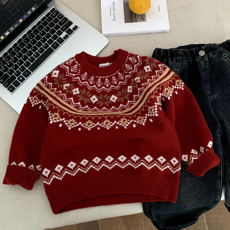 Red sweater for children and baby girls
