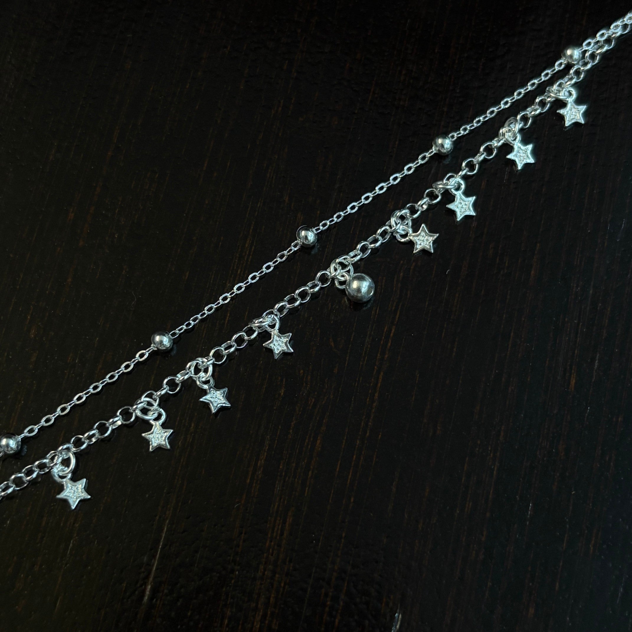 1pc 999 Sterling Silver Double-Layer Star & Bead Anklet, Delicate Luxurious Style, Perfect For Daily Wear & Valentine's Gifts