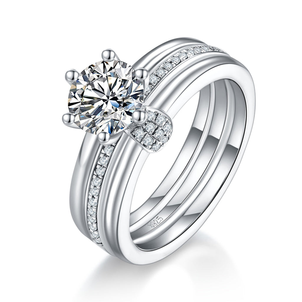 S925 Sterling Silver 1ct D Color VVS1 Moissanite Ring Set 6.5mm Stone Platinum Plated GRA Certified US Size 5-9 Gift Box