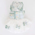 Dog Clothes Mint Green Small Plaid Fake Two-piece Dress