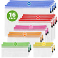 16 Pack Assorted Sizes Plastic Mesh Zipper Pouches for Storage Organize Board Games Puzzles Documents Bills School and Office Supplies Travel Makeup Multisize Mesh Zipper Pouch