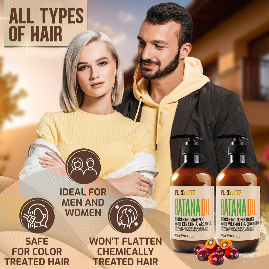 Batana Oil Shampoo and Conditioner Set Thickening Sulfate Free Formula for Women Men 16 Fl Oz Pack of 2 Volumizing Moisturizing Professional Salon Care Products for Fine Thinning Hair