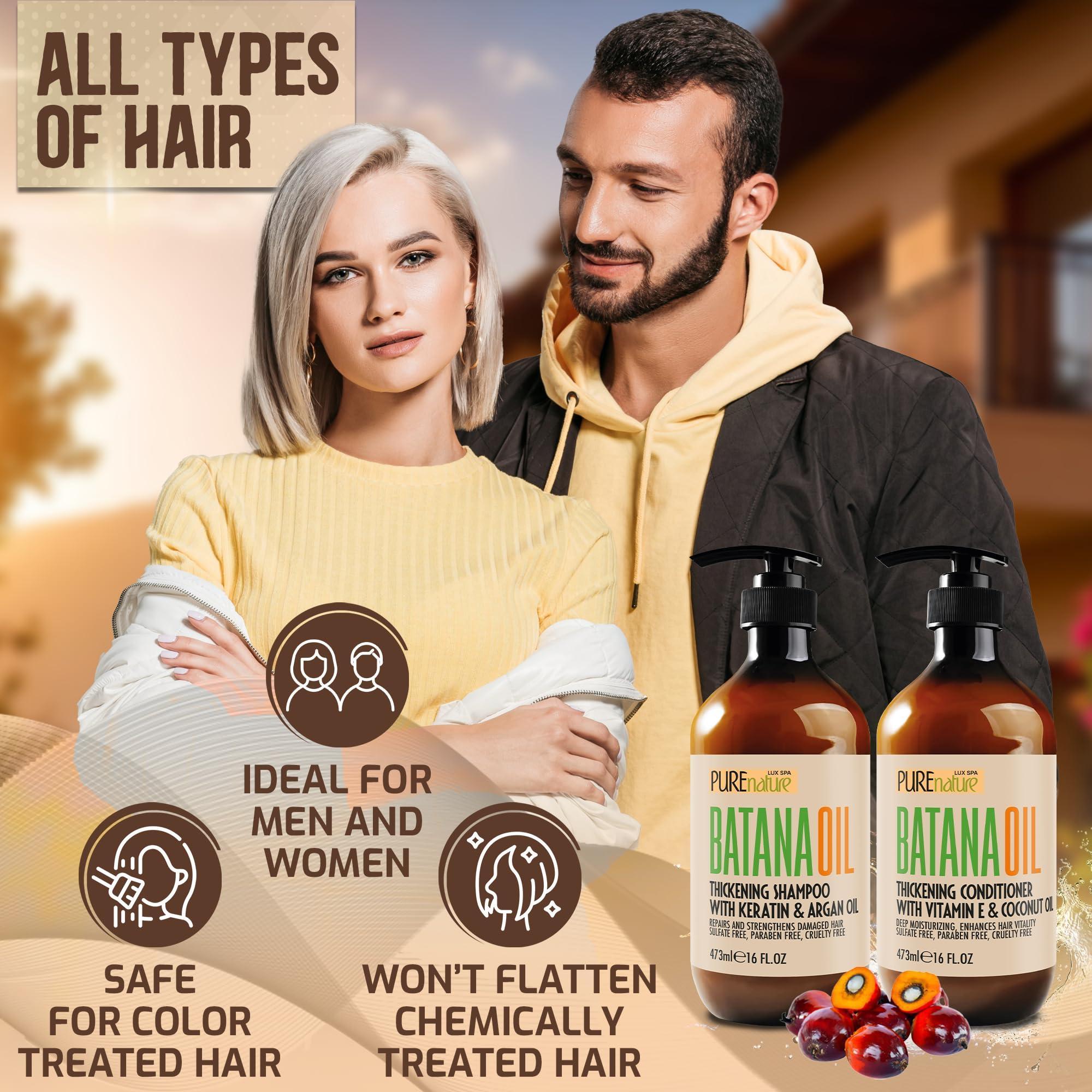 Batana Oil Shampoo and Conditioner Set Thickening Sulfate Free Formula for Women Men 16 Fl Oz Pack of 2 Volumizing Moisturizing Professional Salon Care Products for Fine Thinning Hair