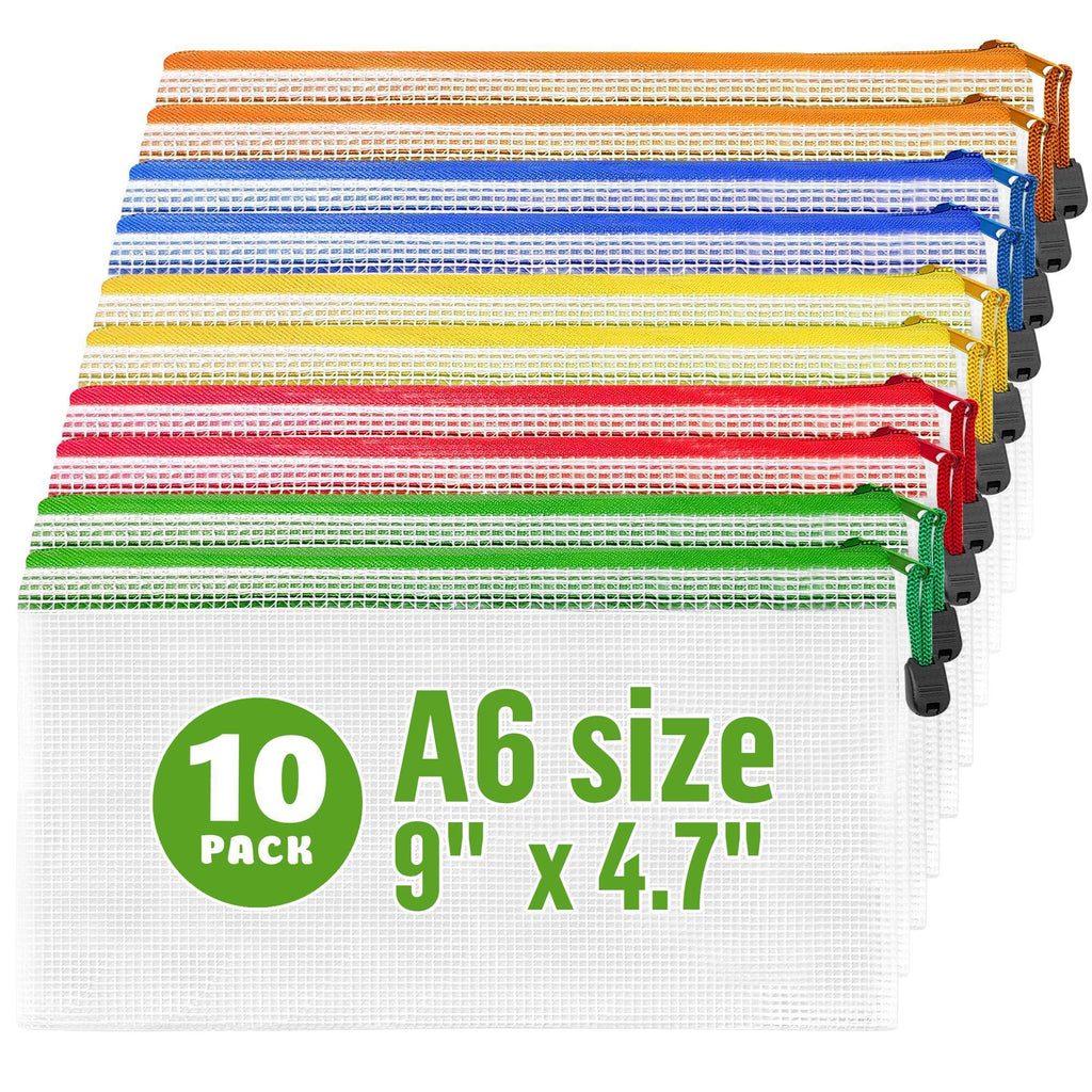 10 Pack Small Mesh Zipper Pouch Bags A6 9x4.7 in Plastic Zipper Pouches for Organizing Mesh Pouch with Zippers Bags for Organizing Meshed Zippered Bag Clear Waterproof Travel Pouches Receipts Makeup