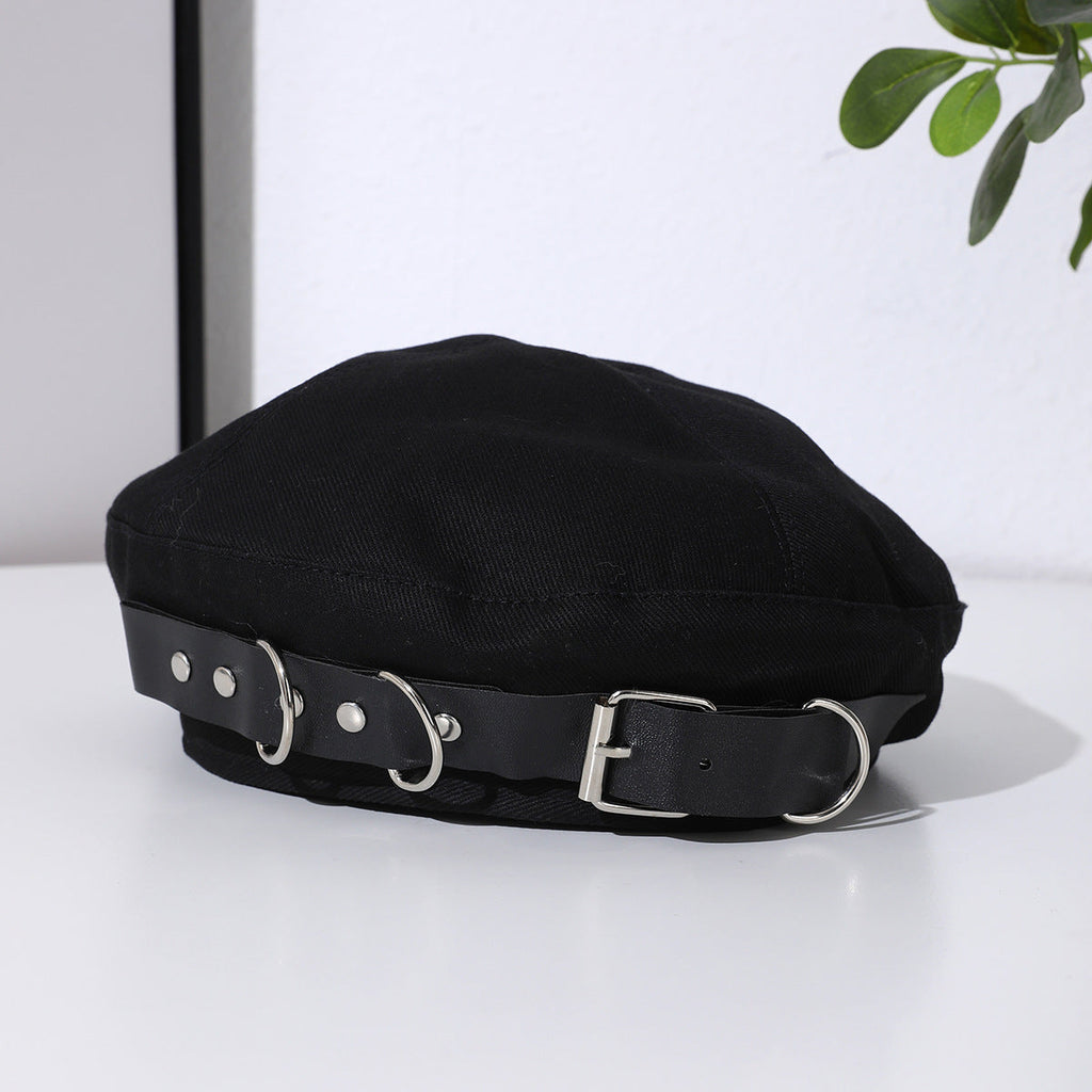 Punk Dark-themed Metal Round Ring Belt Buckle, Four-corner Fedora Hat, Tomboyish Streetwear, Casual And Versatile Hat
