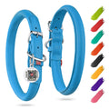 Rolled Leather Dog Collar Padded All Sizes 15–19 in Neck Blue