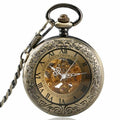 Flip-Open Retro Transparent-Lid Engraved Mechanical Pocket Watch