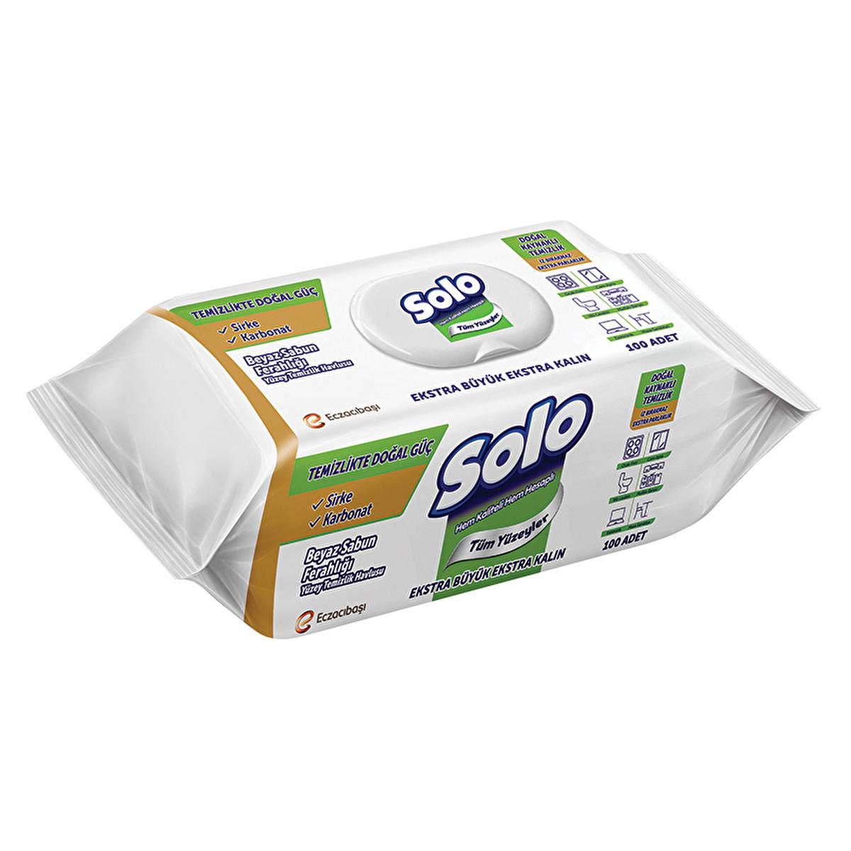 Solo Natural Power Surface Cleaning Wipes - 100 Count - Vinegar & Baking Soda - Streak-Free Cleaning for All Surfaces