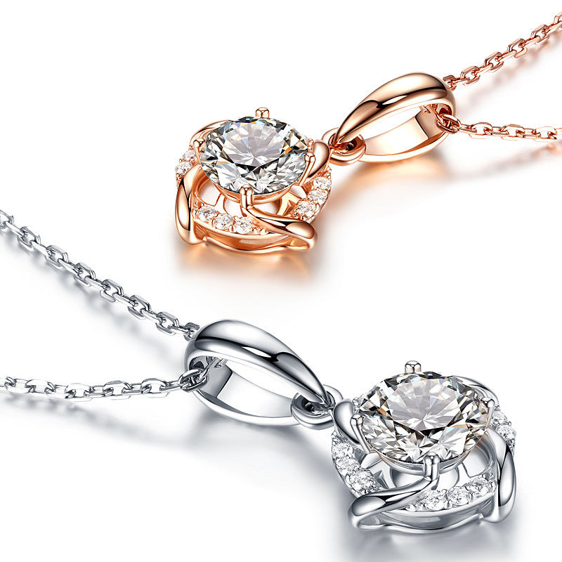 S925 Sterling Silver 1ct D-VVS1 Moissanite Necklace, Twisted Pendant Design, Platinum Plated 40&45cm Chain, GRA Certified Jewelry Gift Box