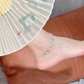 1pcs 999 Sterling Silver Multi Bead Tassel Adjustable Anklet, Elegant Minimalist Style, For Summer Beach Daily Wear & Women Holiday Gifts