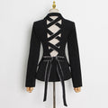 Women's Fashion Slim-fit Lace Up V-neck Long-sleeved Hollow Jacket