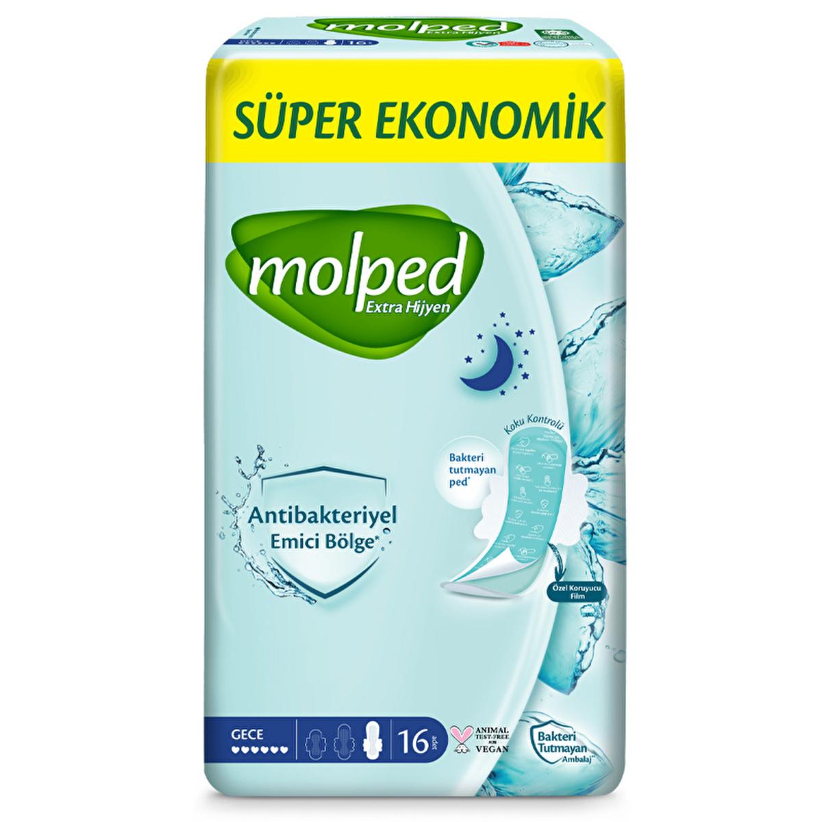 Molped Extra Hygiene Antibacterial Sanitary Pads for Women - Ultra Comfort & Odor Control - 16 Count