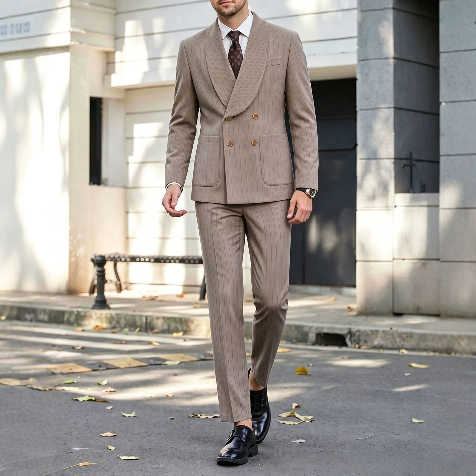 Mens Business Gentleman Formal Double-Breasted Suit Set