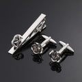 Gold And Silver Black Crystal Rose Enamel Pattern Batch Flower Tie Clip Cuff Buckle Set