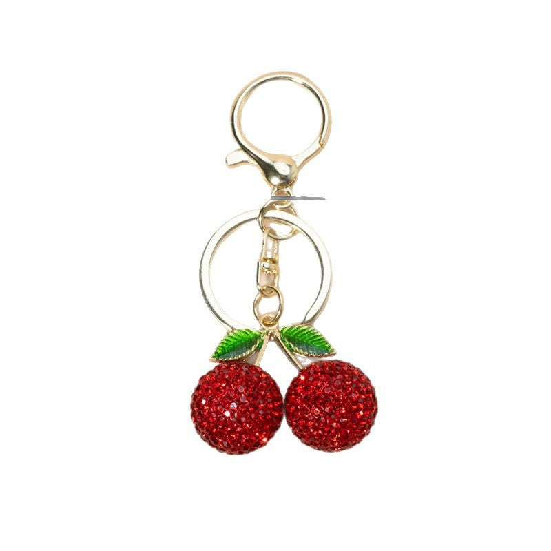 Creative And Cute Diamond-studded Little Cherry Keychain