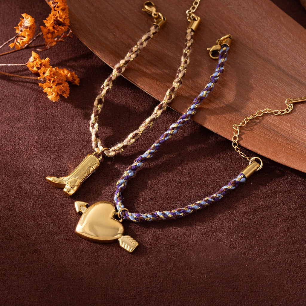 Stainless Steel Heart And Sun Colorful Rope Bracelet