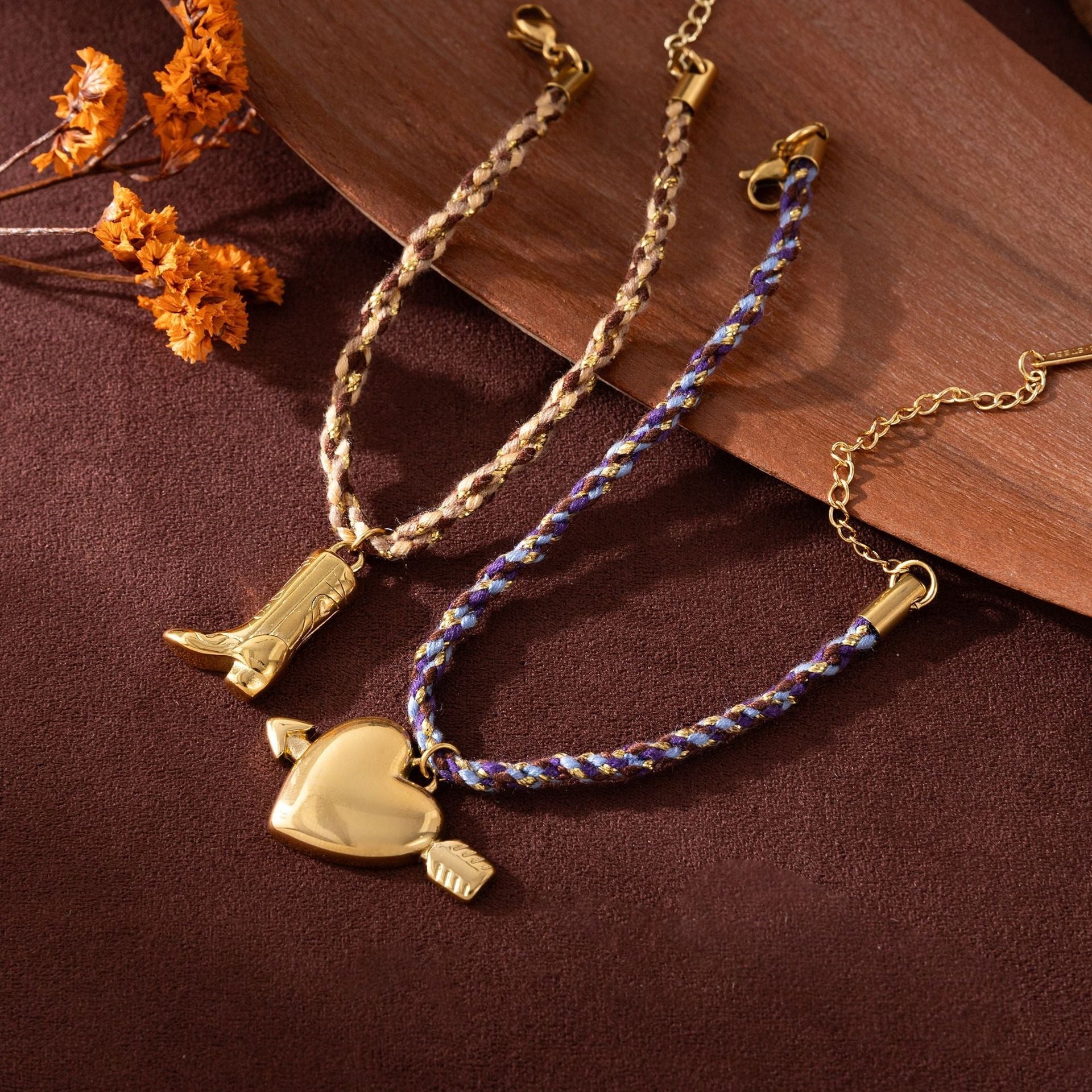 Stainless Steel Heart And Sun Colorful Rope Bracelet