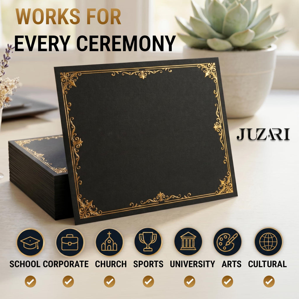 30 Pack Single Sided Certificate Holders 8.5x11 Black Award Certificate Folders with Gold Foil Border Cardstock Covers Letter Size Graduation Certificate Sleeves Protective Diploma Holders Bulk