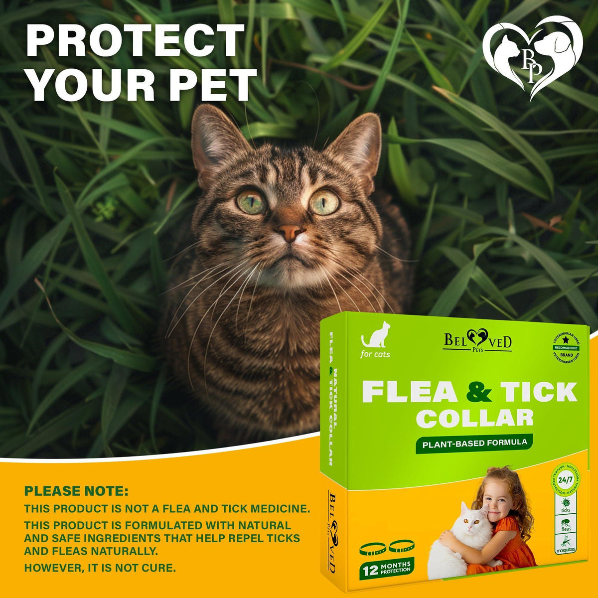 Flea & Tick Collar for Cats 12-Month Protection Essential Oil 1 Count