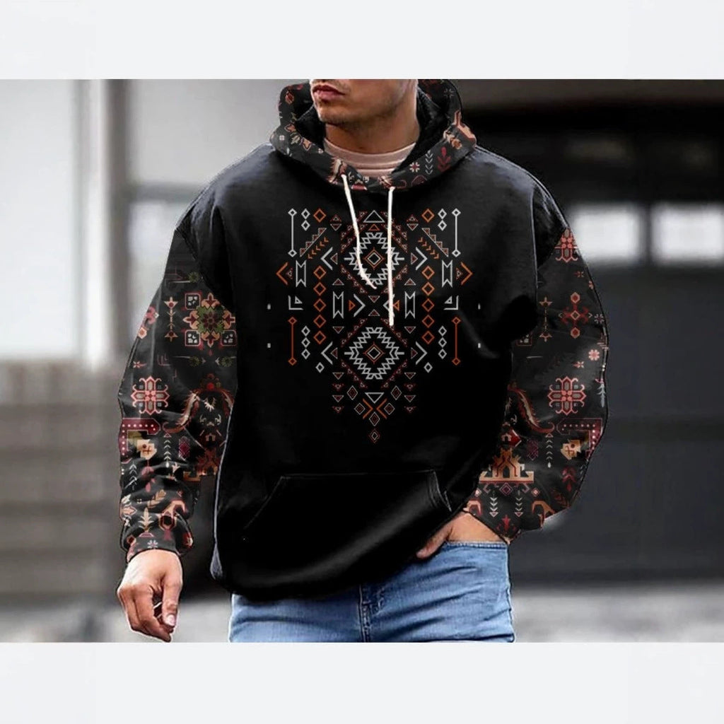 Mens Casual Hooded Long-sleeve Sweatshirt
