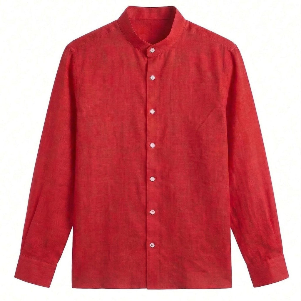 Italian Neapolitan Luxury Pure Natural Linen Mens Long Sleeve Shirt