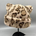 Japanese-style Leopard-print Bear-ear Plush Fisherman Hatcute Soft Warm Extra-thick And Lined With Plush