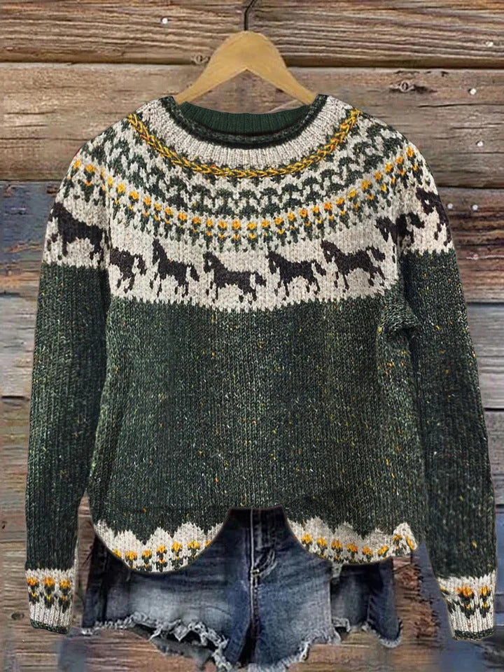 Womens Printed Crew Neck Long Sleeve Sweatshirt Top
