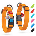 Waterproof Dog Collar Adjustable 12–19 in Neck x 1 in Wide Buckle & QR Tag Orange