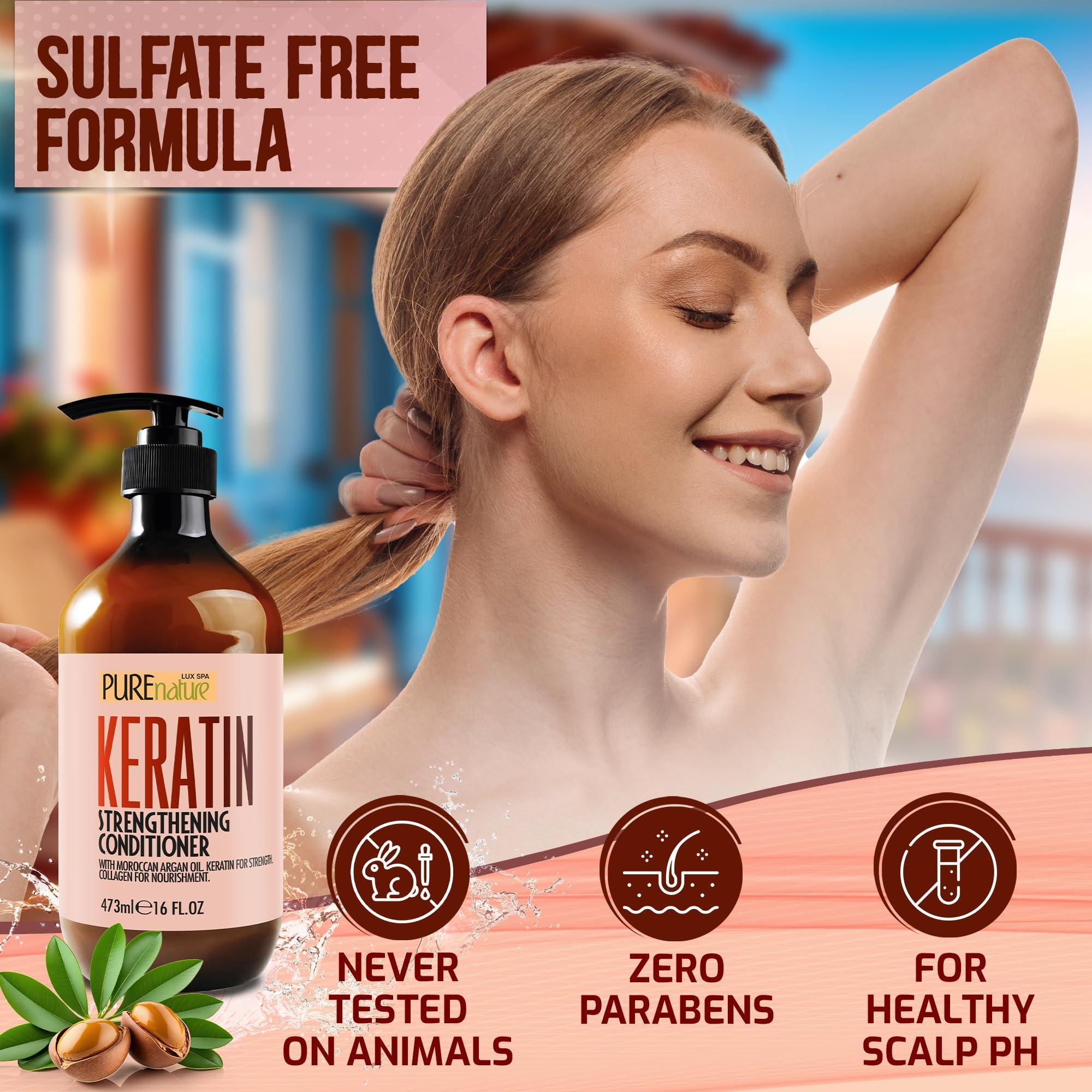 Keratin Conditioner for Women and Men Deep Conditioning Treatment to Repair Dry Damaged Hair and Split Ends 16 Fl Oz Strengthening Sulfate Free Formula