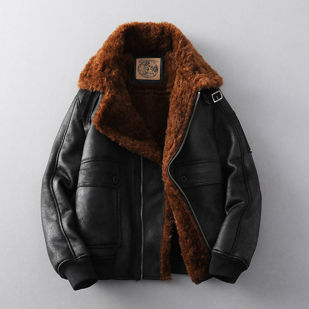 Mens Plus-Size Lapel Fleece-Lined Thickened Casual Jacket