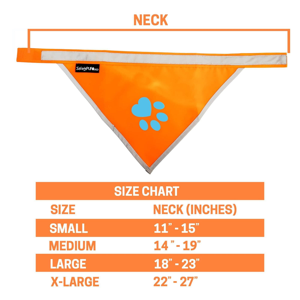 Reflective Dog Bandana Hi-Vis L Size 23 in Neck Orange