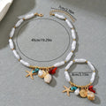 European American Ocean Style Women Jewelry Set, Fashion Beaded Shell Conch Design Matching Necklace & Bracelet Daily Accessories