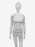 New Womens Versatile Long-sleeve Top With An Irregular Sheer Design