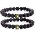 Black Lava Rock Beads Natural Stone Bracelets with Pyrite  Set of 2  Healing Crystal Energy Activation Power Chakra Reiki Elastic Stretch Bracelet for Protection Man Women Diffuser Elastic Yoga 8mm