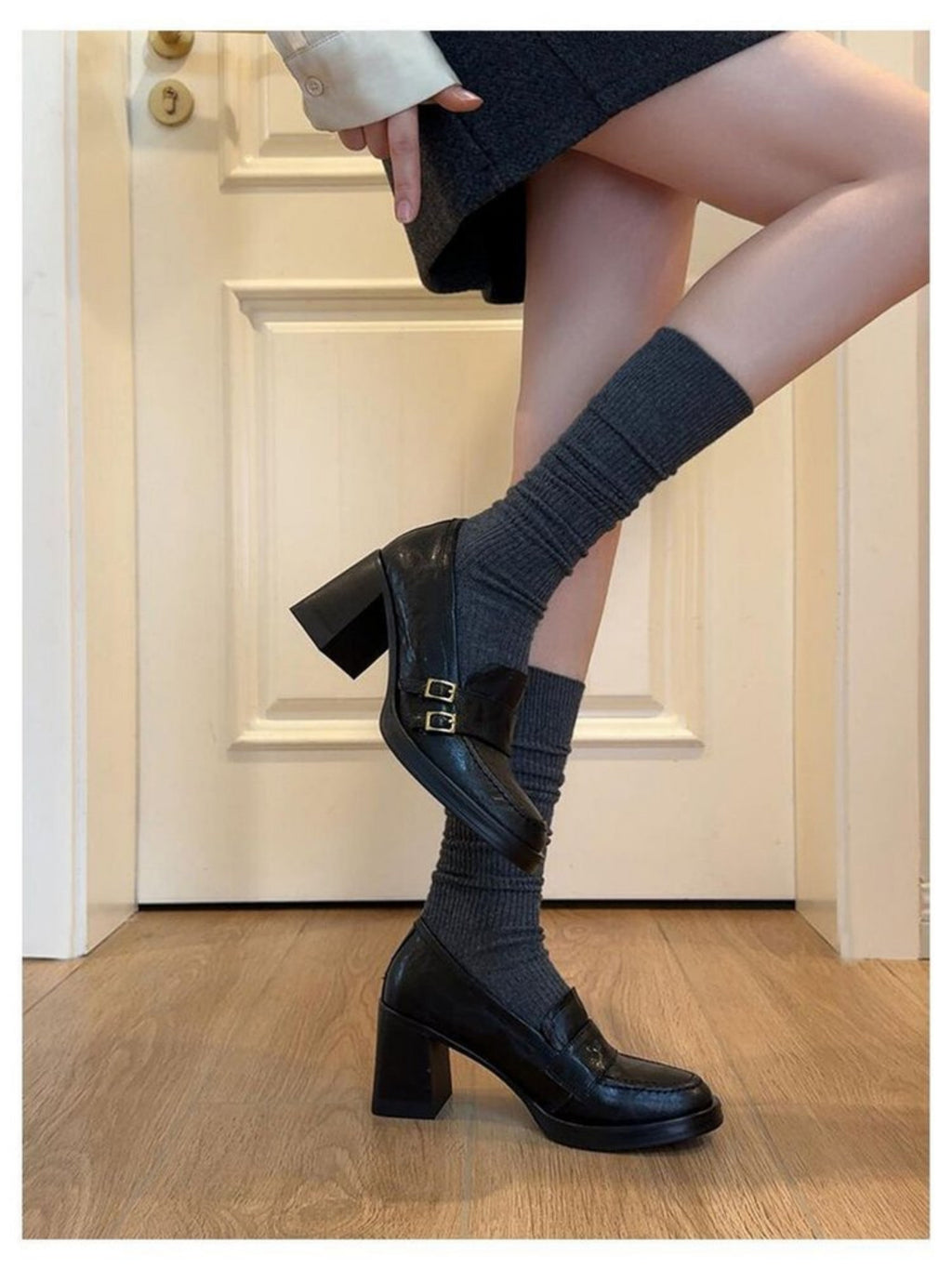New Autumn British Style Platform Loafers For Women, Round Toe Flats With Metal Buckle Strap & Soft Sole