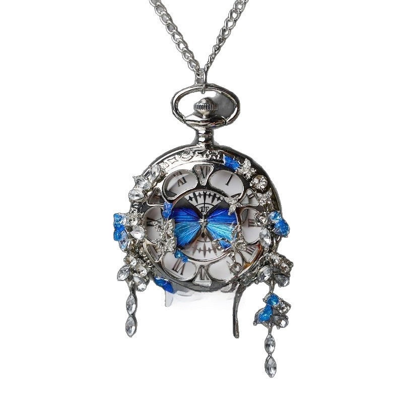 Couples Teal And Green Butterfly Animated Pocket Watch For Graduation Season