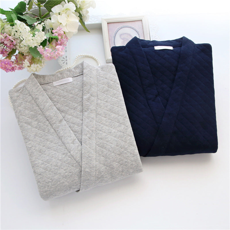 New Autumn Winter Mens Japanese-Style Pure Cotton Air-Layer Loungewear Set