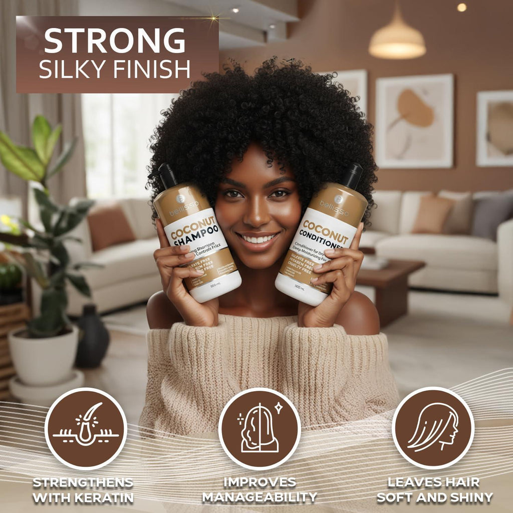 Coconut Shampoo and Conditioner Set 16 Fl Oz Set of 2 Sulfate Free Deep Moisturizing Hydrating Anti Frizz Formula for Women and Men Professional Salon Grade Dry Damaged Hair Care Products