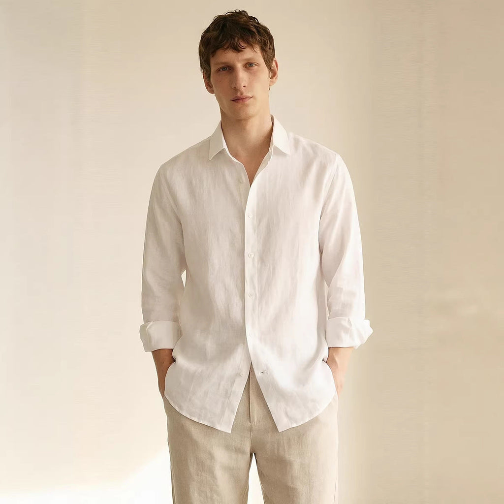 Mens Linen Long-sleeve Casual Breathable Shirt
