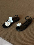 Women's French Floral One-Strap Sandals, New Arrival For Spring & Summer, Fairy Style Soft Leather Open Toe Beach Sandals