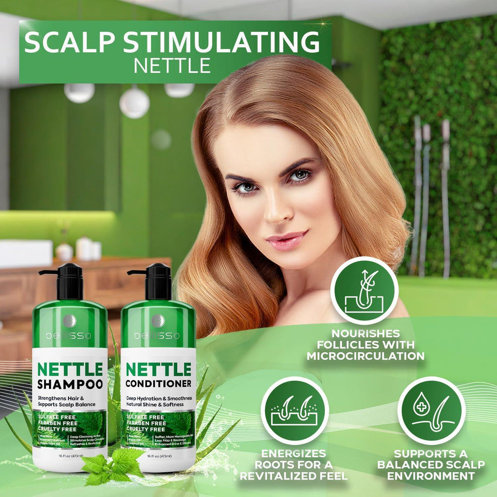 Nettle Shampoo and Conditioner Set 16.9 Fl Oz 2 Pack Sulfate Free to Boost Volume Thickening Strengthening Volumizing Formula for Fine and Thinning Hair Women and Men (Pack of 2)