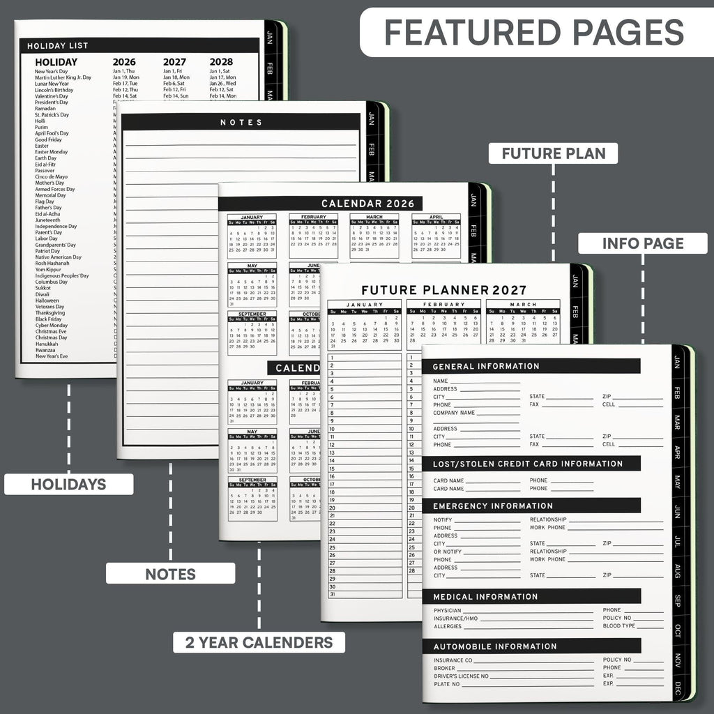 2026 Hardcover Appointment Book Planner 8.5x11 inch Black Large Tabbed Daily Hourly Weekly Planner Schedule Book 15 Minute time Slots Business & Personal Planner Jan 2026 Dec 2026 Black