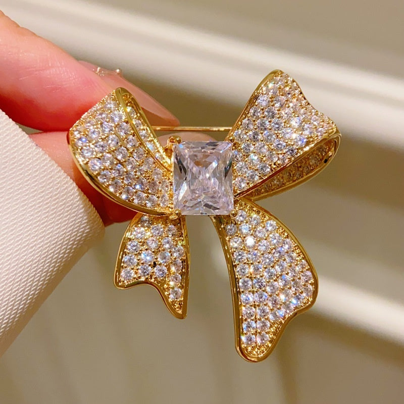 Light-luxury High-end Full-diamond Bow Brooch